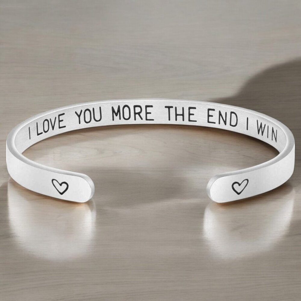 Adjustable I love you more The End I win Stainless Steel Bangle Bracelet
